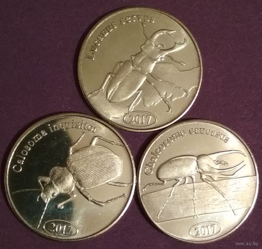 Суматра (Индонезия). 500 рупий 2017 г. Жуки. Набор 3 монеты.