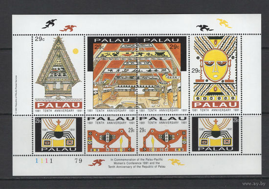 Палау /PALAU 1991** Океания 10 лет независимости Этнография Мi#474-481 лист 8 марок