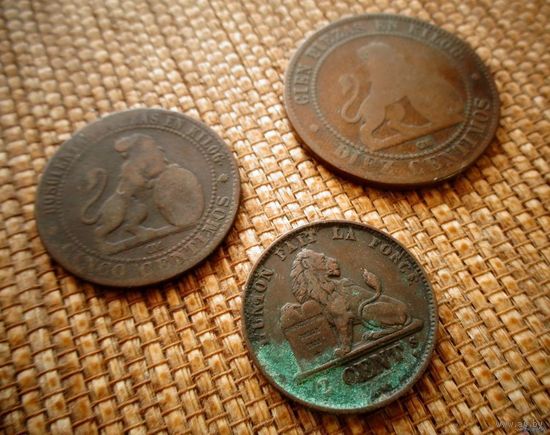 ТОРГ! Бельгия 19 век! 3 монеты! 1870-е! Львы! Шоколадная патина! Медь! ВОЗМОЖЕН ОБМЕ!