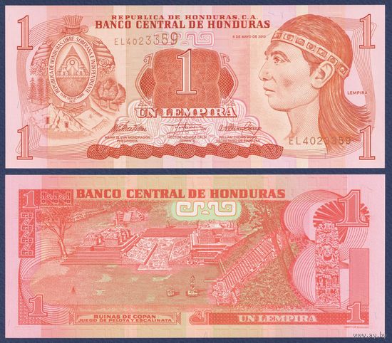 Гондурас, 1 лемпира 2010 г., P-89b (EL, вождь Лемпира), UNC