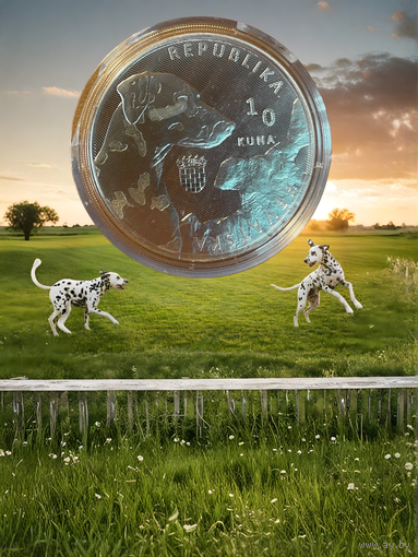 Хорватия 10 кун 2021 года. Далматинец. Серебро 999/1000! Сторгуй за свою цену
