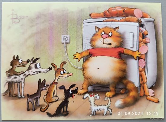 Защита. Синие коты. Ирина Зенюк. Открытка, глянец, 2017