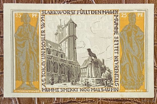 Нодгельд 25 пфеннигов 1921 год. Брауншвейг. Веймарская республика