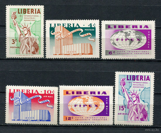 Либерия - 1956 - Пятая Международная филателистическая выставка в Нью-Йорке - [Mi. 491-496] - полная серия - 6 марок. MNH.  (Лот 109CN)