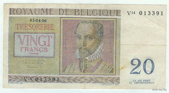 Бельгия, 20 франков 1956 год.