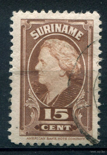 Нидерландские колонии - Суринам - 1945г. - королева Вильгельмина, 15 с - 1 марка - гашёная [Mi 251]. #3-WB-95-A-1