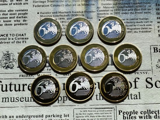 Лот из 10 монетовидных жетонов 6 (Sex) Euros (евро) без повторов, стартуем от 1 рубля и отдаем за вашу цену, смотрите другие подобные лоты. #2