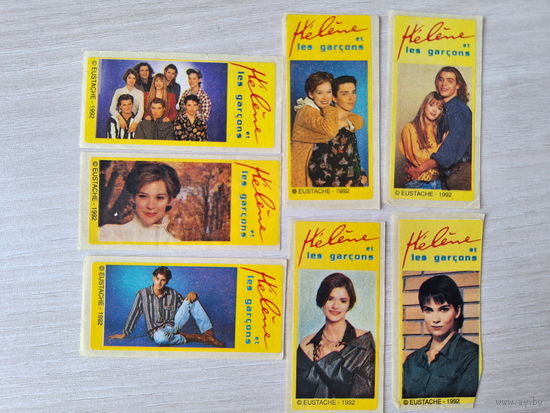 Вкладыш наклейка от жвачки Helene et les garcons Элен и ребята 1992 - семь штук