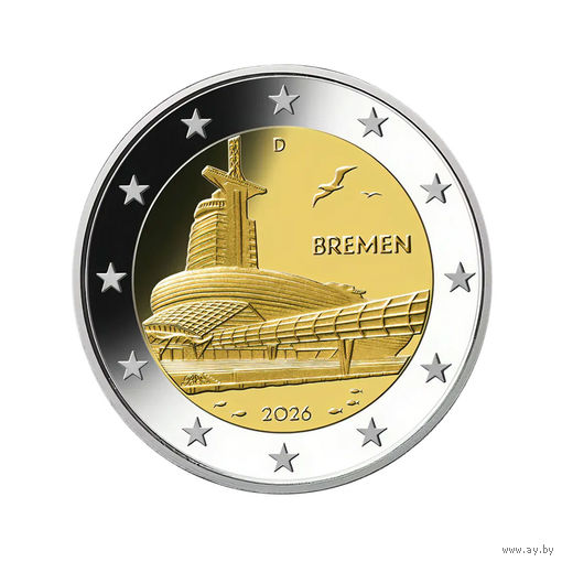 Германия 2 евро 2026 Бремен, музей климатических зон  UNC из ролла F