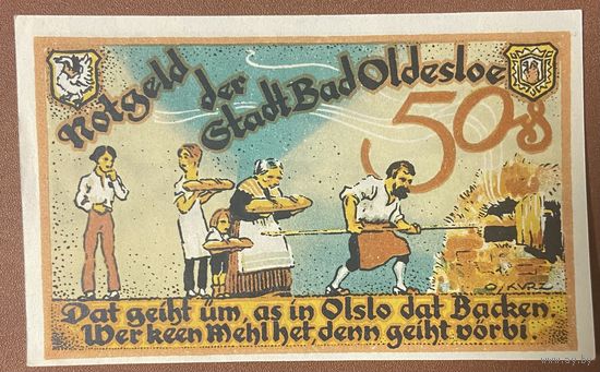 Нотгельд 50 пфеннигов 1921 год. Бад-Ольдеслое. Веймарская республика