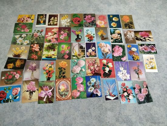 Открытки СССР цветы 50шт