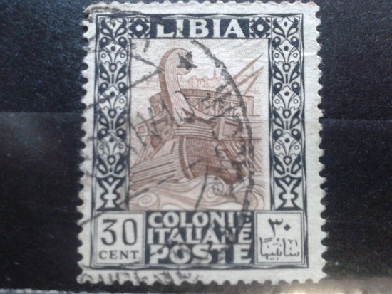 Ливия, колония Италии, 1921. Стандарт. Римская триера. 30с
