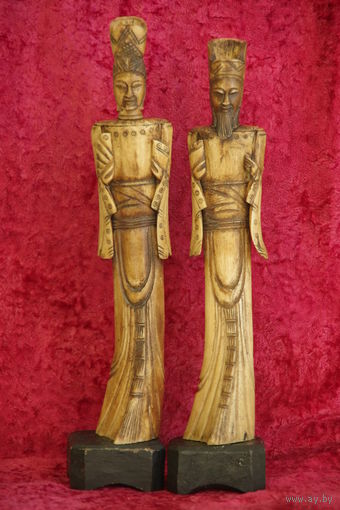 Статуэтки из слоновой  кости  " Император и Императрица "  старый Китай  ( 38,5 см ;  36,5 см )  ( цена за 2 шт )