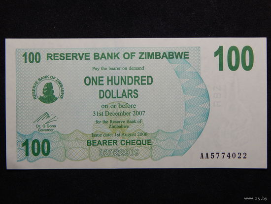 Зимбабве 100 долларов 2006г.UNC