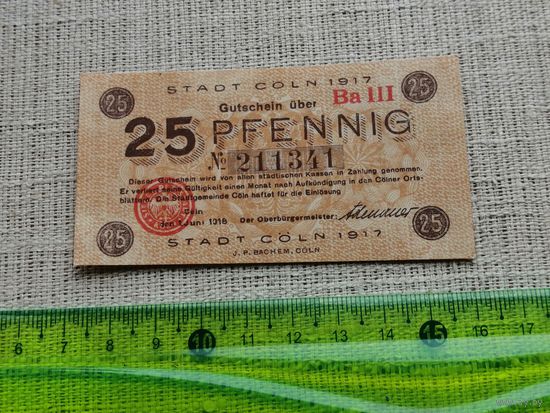 Германия-нотгельд   25    пфенингов  Coln 1918