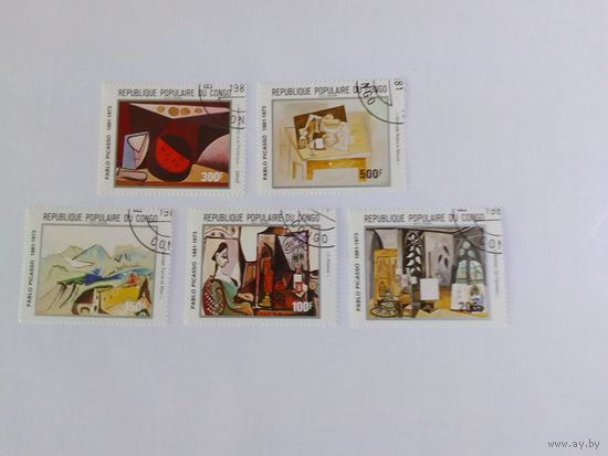 Марки   Живопись П. Пикассо  1981 г.    Конго 5 шт -  4 руб.