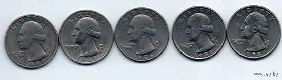 СОЕДИНЁННЫЕ ШТАТЫ АМЕРИКИ 1/4 ДОЛЛАРА. КВОТЕР. 25 ЦЕНТОВ. ПОГОДОВКА. Цена за одну монету.