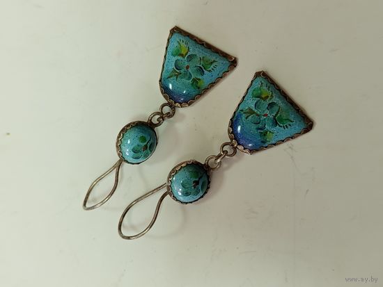 Серьги финифть,серебрение,ссср