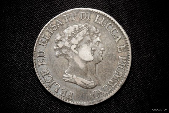 5 франков 1807 г. Лукка (Италия), Элиза Бонапарт и Феликс Паскаль Бачиокки. Кабинетная патина, редкая!