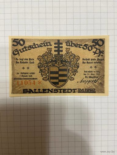 Нотгельд 50 пфеннигов Германия Балленштедт-0301