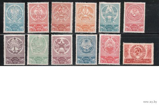 СССР-1938, (Заг.504-514),  * ,  Выборы, Гербы (полная серия)