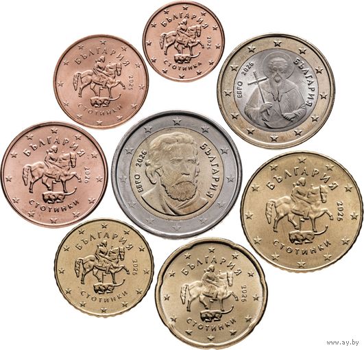 Болгария набор евро 2026 UNC из ролла