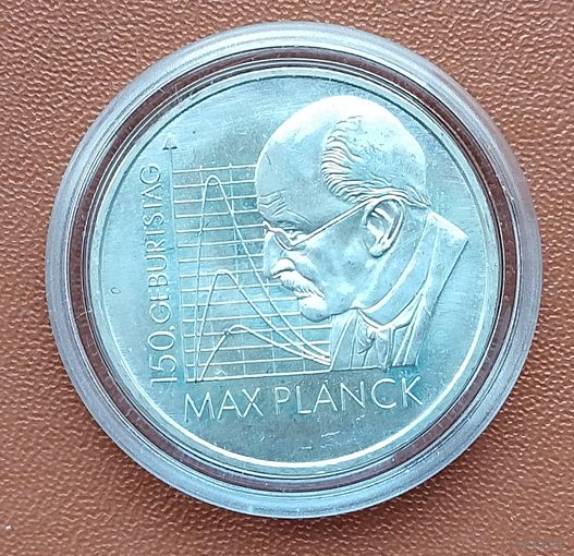 Серебро 0.925! Германия 10 евро, 2008 150 лет со дня рождения Макса Планка. Монета в капсуле.