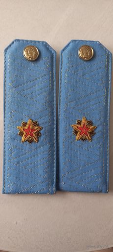 Погоны государственного советника таможенной  службы РБ 3 ранга  темно-голубые вышитые золотой нитью накладные
