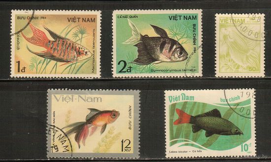Вьетнам-1977-1984(Мих.) , гаш.    , Морская Фауна , Рыбы ,5 марок