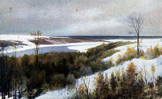 Открытка, почтовая карточка до 1917г   Поленов   "РАННИЙ  СНЕГ" Третьяковская галлерея