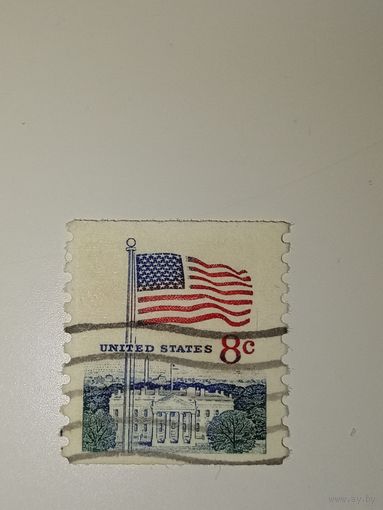 США 1971 с изображением американского флага над Белым домом.