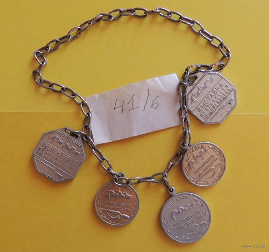 Цепочка с собачьими жетонами и медалями, 1960-е гг., 5 шт.