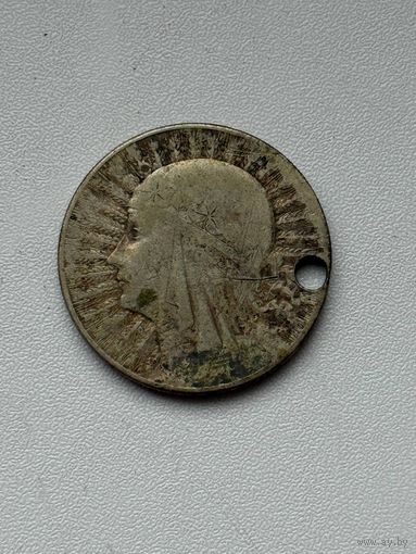 10 злотых 1932, Польша. Ядвига.  Знак монетного двора под правой лапой Орла