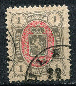 Великое княжество Финляндское (Российская Империя) - 1885/1887 - Герб 1M - [Mi.24] - 1 марка. Гашеная.  (Лот 55AA)