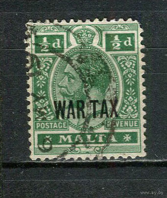 Британские колонии - Мальта - 1917/1918 - Король Георг V 1/2P с надпечаткой WAR TAX - [Mi.53] - 1 марка. Гашеная.  (Лот 14HM)-T2P5