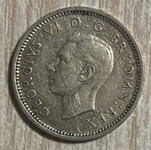 Монета Великобритания 3 пенса 1941 год. Георг VI. Серебро
