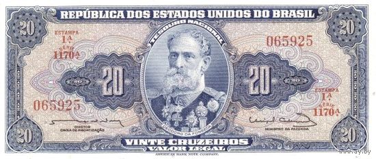 Бразилия 20 крузеиро образца 1961,1963 года UNC p