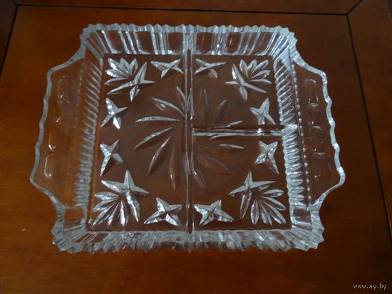 Поднос для сервировки закусок, хрусталь, винтаж СССР, 23*19 см