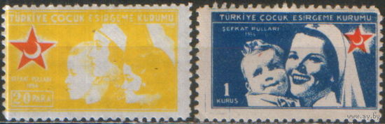 2 марки из серии 1954г. Турция "Общество защиты детей" MNH