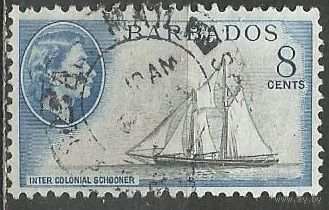 Барбадос. Королева Елизавета II. Парусник. 1953г. Mi#209.