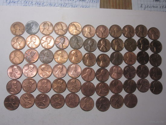 Монеты США 1,5,10 и 25 центов 97шт. без повторов.