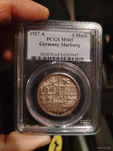 Германия Веймар 3 марки 1927 Ms 65