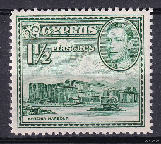 104.BrK. Великобритания. Колонии.  Кипр. Георг VI. Архитектура и пейзажи. 1951 г. 1 1/2P. Mi.#143A.