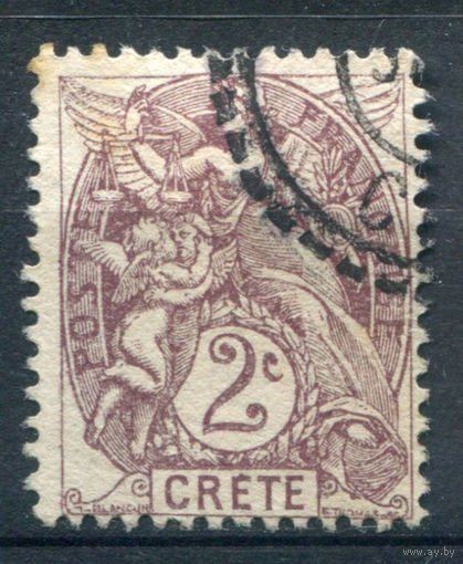 Крит, Французская почта - 1902/03г. - аллегория, 2 с - 1 марка - гашёная [Mi 2]. #3-WB-91-A-1