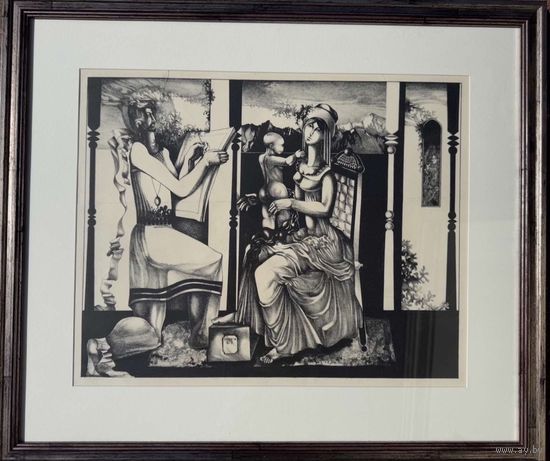 Скрипниченко Г.С. Художник-сюрреалист, "белорусский Дали". Литография. 1972г. Размер с рамой и паспарту 70х60 см.