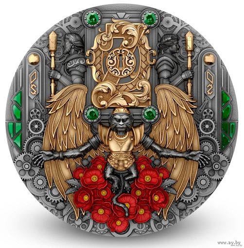 Ниуэ 5 долларов 2024г. "Волшебник Изумрудного Города". SWAROVSKI. Монета в капсуле; подарочном футляре; номерной сертификат; коробка. СЕРЕБРО 62,20гр.(2 oz).