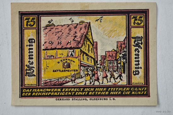 1921 год 75 пфеннигов  Германия