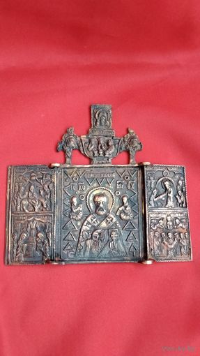 Меднолитая Икона Складень  . Торги с рубля