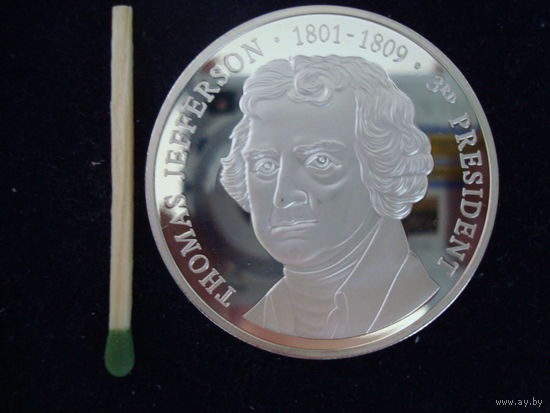 Медаль памятная, монетовидная "Thomas Jefferson-1801-1809", 900 пр., полировка, пруф, в капсуле.