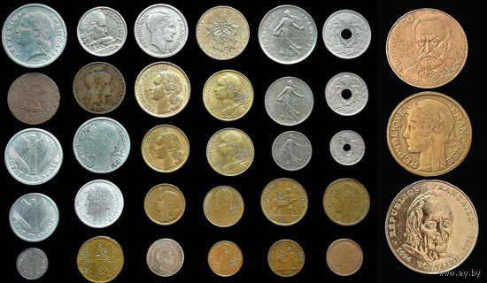 БЕЗ ПОВТОРОВ 34 МОНЕТЫ ФРАНЦИИ (1845-2000 г.г.) С СЕРЕБРОМ ( 1/2 франка 1845 "В")